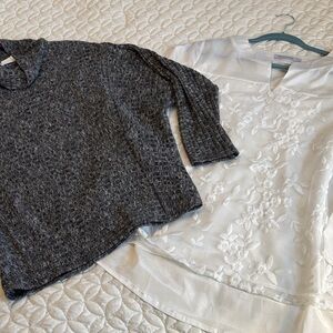 Ember Gray Princess Seam T-Neck and Misslook White Sheer Layered Dressy Blouse